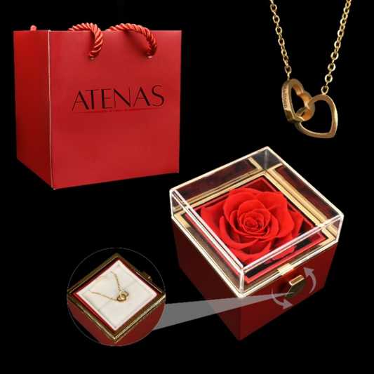 Eternal Rose Box W/ Engraved Necklace & Real Rose